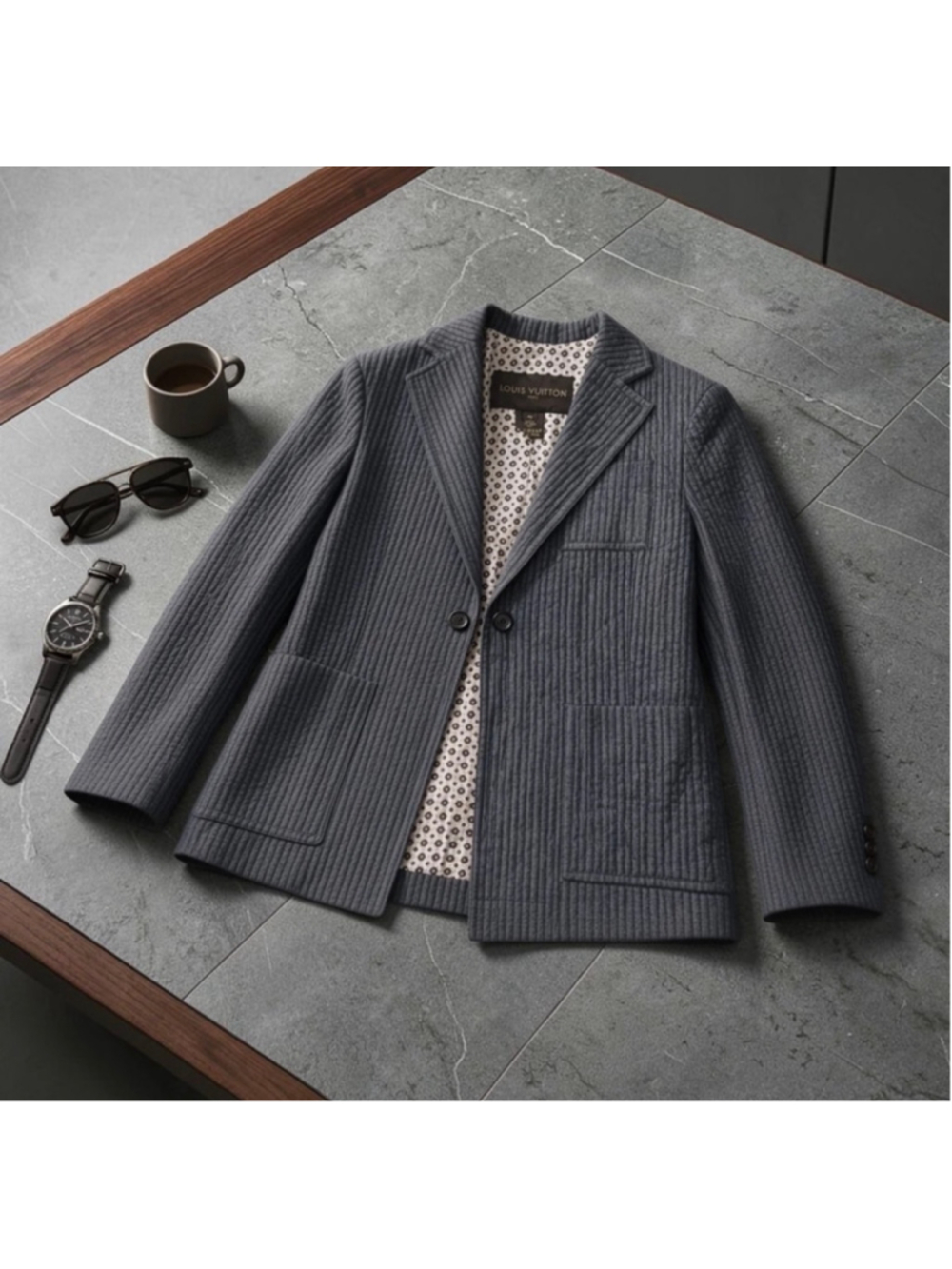 RARE LOUIS VUITTON Quilted Pinstripe Blazer Silk Lined Ramie Jacket France 42